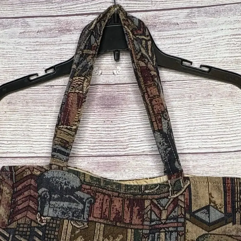 Schweiger Vintage Cozy Library Book Tapestry Brown Gray Tote Bag